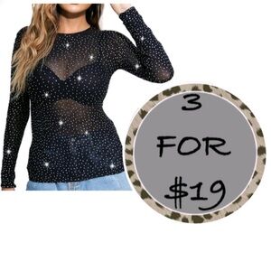 3/$19 NWOT Rebel Raven mesh rhinestone embellished long sleeve blouse